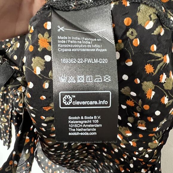 Scotch & Soda Shirt Womens Large Black Fall Print Acorn 100% Viscose Button Up‎ - Picture 10 of 16